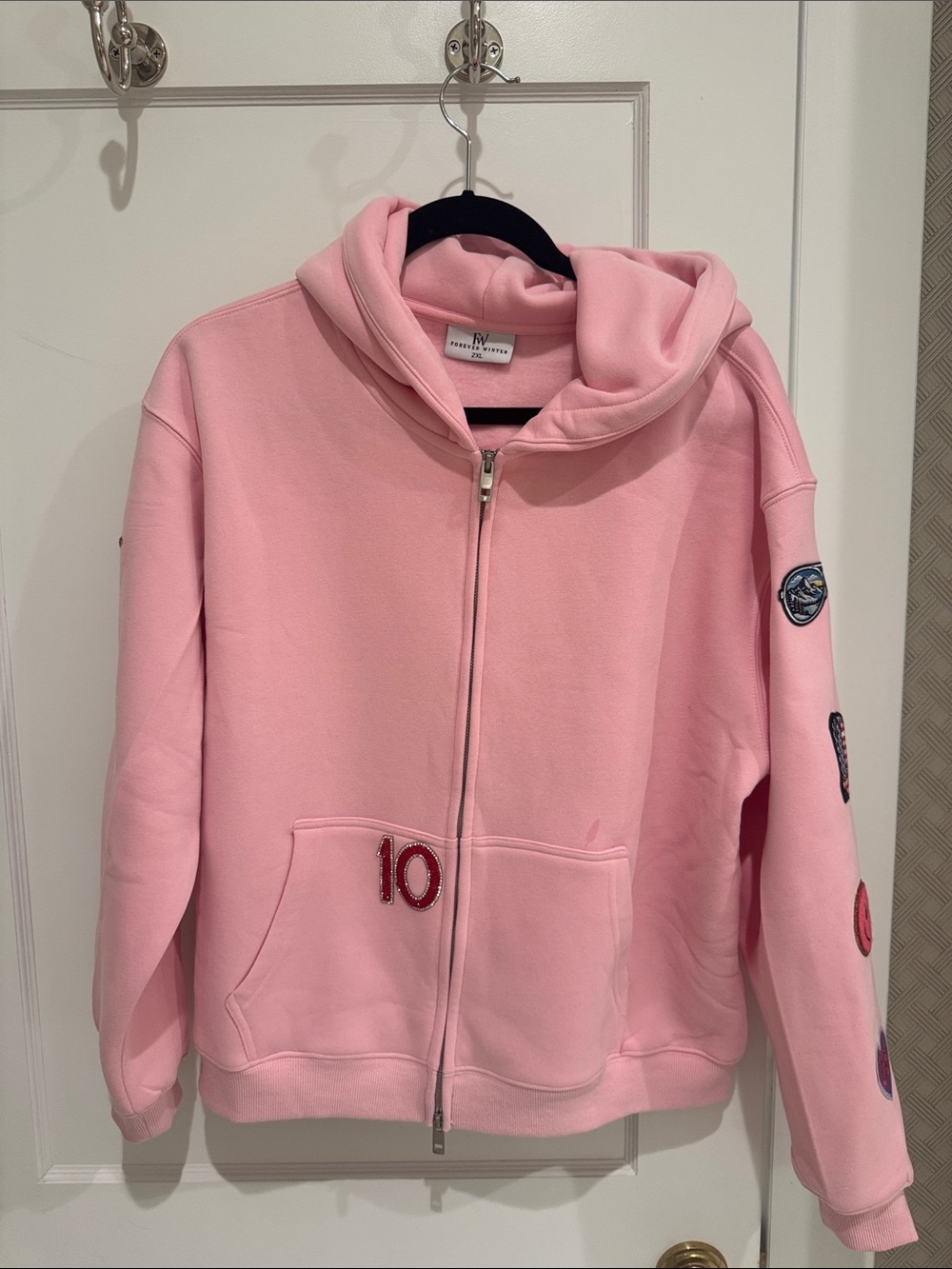 Forever Winter Kids Pink Zip-Up Hoodie with Patch Details 2XL